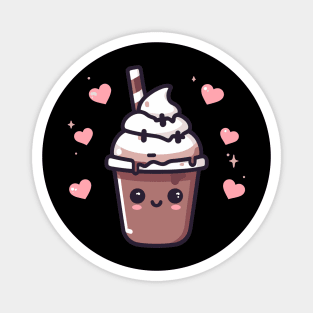 Kawaii Chocolate Ice Cream Milkshake with Hearts | Design for Kawaii Food Lovers Magnet